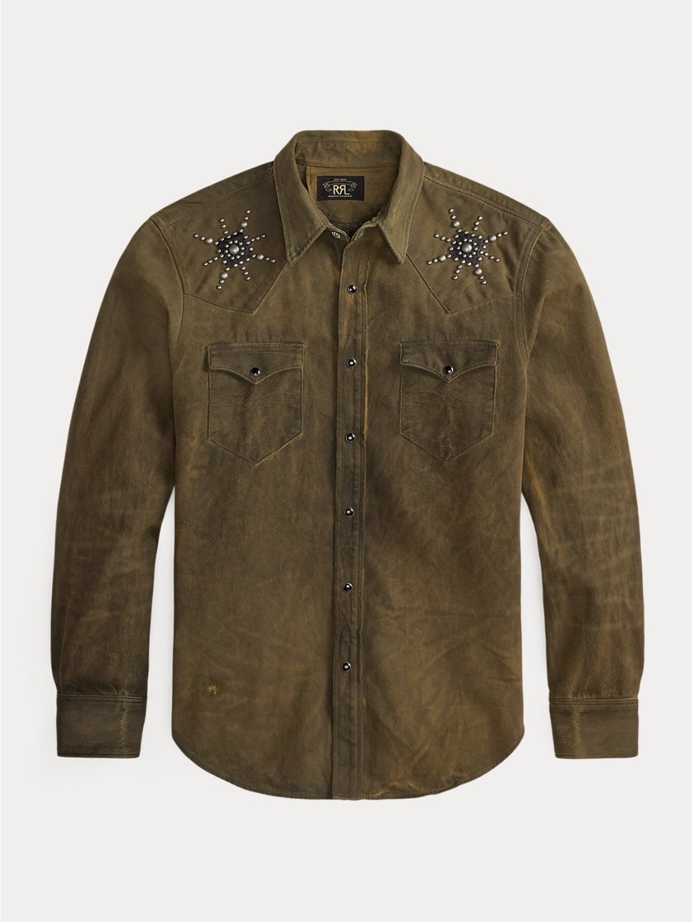 RRL Slim studded western denim shirt. Size S